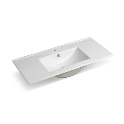 China Factory Style New Multi-height Stocked Bathroom Design Worktop Slim-Edge White Basin for sale