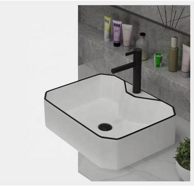 China Ceramic Black Line Wash Sink Color Basin Hotel Easy Clean Bathroom Sinks for sale