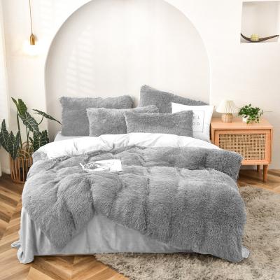 China Modern Brillmax Shaggy Plush Duvet Cover Bedroom 30 PVC Bag Bedding Set Faux Fur Long Hair Rabbit Fur Luxury Woven Adult Grade 3 PCs for sale