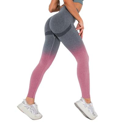 China Breathable yoga pants ladies wholesale hips nylon spandex gradient color sports tight pants for sale