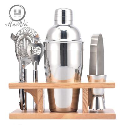 China Viable Wooden Knife Stainless Steel Hippocampal Cocktail Shaker Rack 7 Pcs Cocktail Shaker Set Deluxe Bartender Set for sale