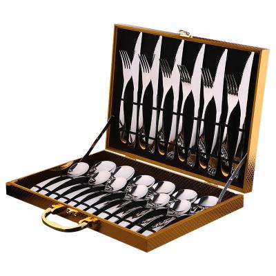 China Best Viable High Grade Quality 12/24 Pcs Dinner Knife Fork Spoon Set Gift With Wooden Box Stainless Steel Flatware Set for sale