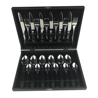 China Factory Wholesale 24 Pcs Dinner Knife Fork Spoon Set Viable Gift With Wooden Box Stainless Steel Cutlery Set for sale