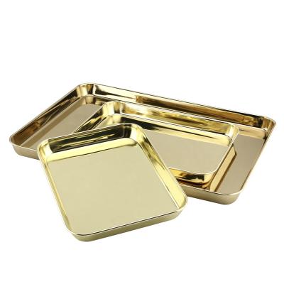 China Restaurant Serving Tray High Grade Mirror Gold&rose Gold Stainless Steel Serving Tray Rectangular Polishing Serving Tray for sale