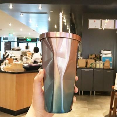 China Sustainable Double Wall Stainless Steel Ice Coffee Travel Mug Sustainable Casual Reusable Cup With Straw for sale