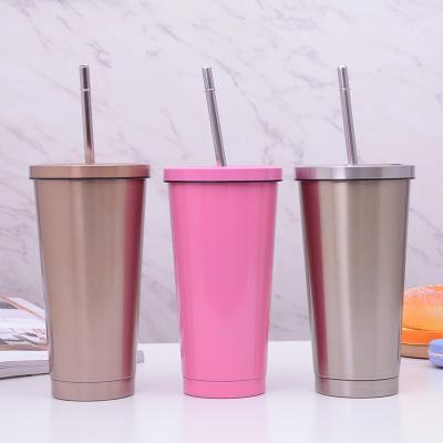 China Sustainable Custom Double Wall Vacuum Insulated Reusable Warmer Coffee Travel Cup Mug With Straw for sale