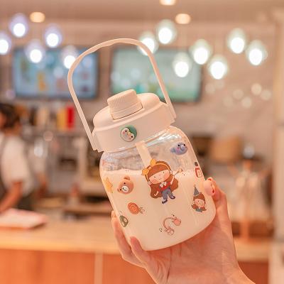 China Viable Wholesale Travel Cute Transparent Glass Water Cup Bottles With Lid And Straw for sale