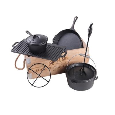 China General Use For Outdoor Gas And Induction Cooker Cookware Set Dutch Oven With Pan Lid Multi Purpose Oil Preseasoned Campfire Factory Price Cast Iron Space Cover Available for sale