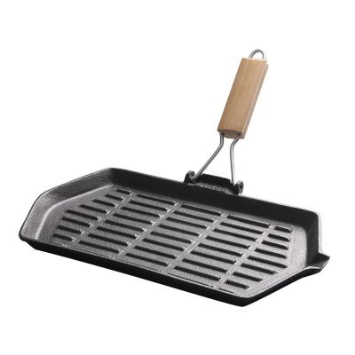 China Traditional Pre-Seasoned Cast Iron Grill Plate With Folding Handle for sale