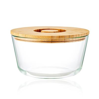 China Freshness Keeping Kitchen Canisters Lids Bamboo Food Storage Jar Use Glass Clear Glass for sale