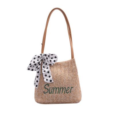 China Wholesale Ladies Bucket Straw Summer Beach Shopping Bags Simple Vintage Fashion Cross - Body Shoulder Handbags Women Scarf Woven Handbags for sale