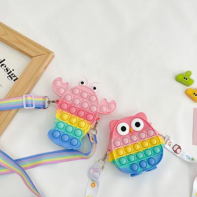 China Silicone Toy New Design Mini Push Bubble Poping Itting Unicorn Soft Coin Purse Bag Sensory Toy Shoulder Bag For Girls for sale