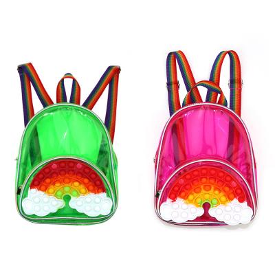 China New Cartoon Rainbow Graffiti Effort Waterproof Fashionable Relie Schoolbag Cute Kids Backpack Push Bubble Noise It Wiggle Toy Waterproof Backpack for sale