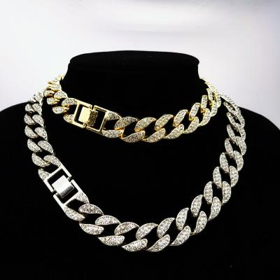 China New Fashion Hiphop Trendy Gold Filled Cool Cuban Link Chain Plated Stainless Steel Jewelry Hip Hop Men's Diamond Necklace 15MM for sale