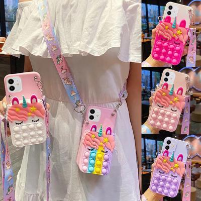 China New Fashion Phone Case Shockproof Wholesale Cardboard Unicorn For Iphone 6-13 pro Max Soft Rainbow Jumping Toy Case Unicorn Fidget Protect for sale