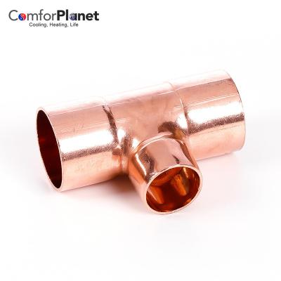 China Tee Connection 3 Way Refrigeration Copper Elbow Press Connector Tubing Copper Pipe Fitting for sale