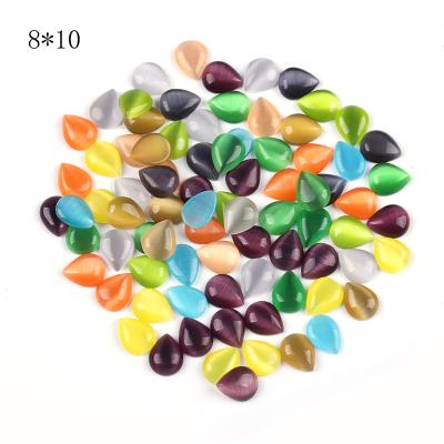 China Cat Eye Manufacturer Hot Sale Pear Shape Drop 8*10 Flat Back Opal Color Cat Eye Stone Clothing Accessories for sale