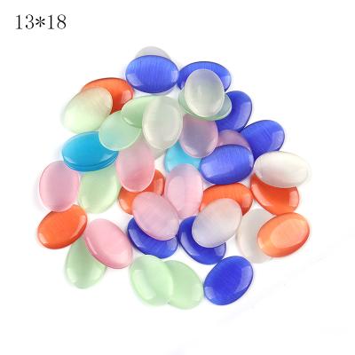 China Europe Factory Direct Sale 13*18mm Oval Cat Eye Stone Color Flat Bottom Gemstone For Diy Jewelry Making for sale