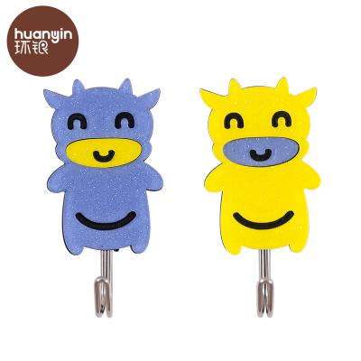 China Cartoon Viable Acrylic Cute Blue Cow Wall Adhesive Hook for sale