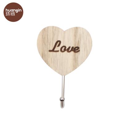 China Heart Shape Coat Towel Clothes Hanger Wooden Wall Hanger Hook for sale