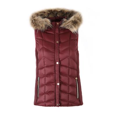 China Lady Padding Bubble Winter Hooded Sleeveless Vest Waterproof Light Faux Fur Bottom Stripper Vest for sale