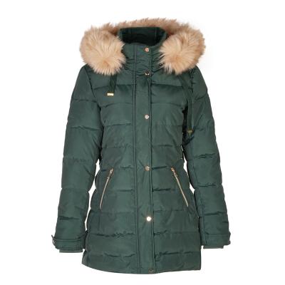 China Breathable Faux Fur Hooded Quilted Long Green Jacket Woman Padded Jacket Coat Woman Jacket for sale