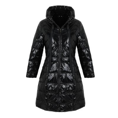 China Women Black QUICK DRY Light Waterproof Winter Long Bubble Thoughtful Striper Jacket for sale