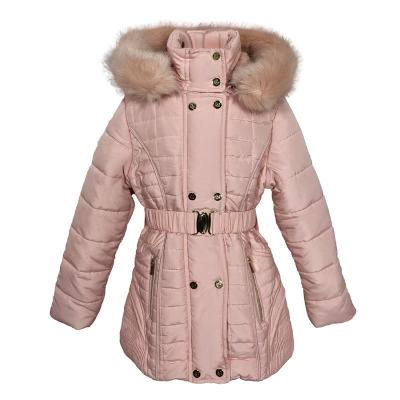 China Wholesale Breathable Pink Faux Fur Belt Fashion Kids Girls Winter Hooded Ditch Coat For Children for sale