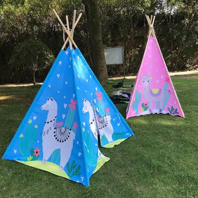 China Toy Support Wholesale Custom Pine Pole Sports Wooden Tent Kids Play Foldable Tent House Kids Teepee Tent for sale