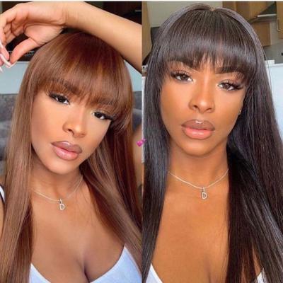 China Rshow Softest Brazilian Straight Full Machine Made Wig With Bangs Non Lace Front Human Hair Wigs Natural Color for sale