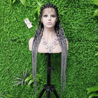 China Rshow 11 Full Braids Cornrows Braids Hair Wigs 32inches Hand Made Afro Braided Lace Synthetic Wig With Baby Hair for sale