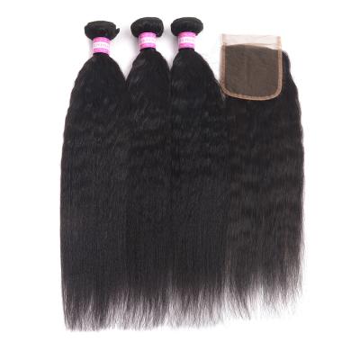 China GZRshow Wholesale Straight 100% Human Hair Bundles Weaves Natural Black Color Yaki Curly Straight 3 Bundles With Lace Closure for sale