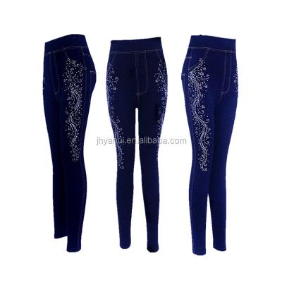 China Breathable ladies fix rhinestone fashion jeans jeggings tight crystal rhinestone jeans gaiters for sale