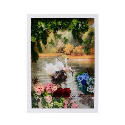 China Indoor decoration dried flowers shade box photo frame decoration license plate frame with dried preserved flowers for sale