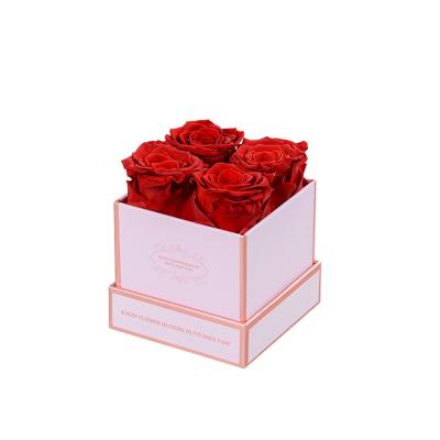 China Romantic Gorgeous Valentines Gift Real Natural Everlasting Immortal Eternal Square Preserved Roses Box for sale