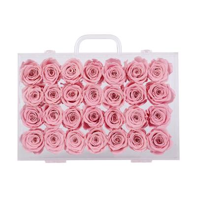 China Factory wholesale beautiful colorful preserved acrylic decorative flowers transparent suitcase eternal flowers for sale