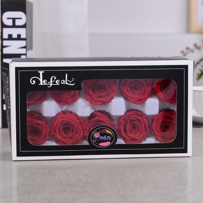 China Wedding Party Valentine's Day Gift 6pc Preserved Flower Set Forever Wine Red Rose For Wreath Eternal Decoration for sale