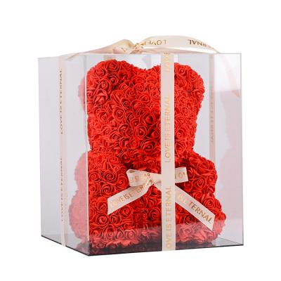 China Valentine's Day Gift Wedding Festival Home Decoration Box Preserved Rose Bear Artificial Flowers for sale