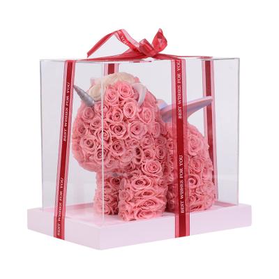 China Wholesale Foam Fancy Rose Bear Rose Unicorn PE Rose Gift Box Artificial Flower for sale