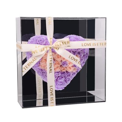 China Real Nature Rose 2022 New Forever Luxury Heart Shaped Roses Reflect Gift Acrylic Flowers Box Forever Eternal Preserved Rose for sale