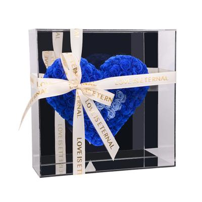 China Real Nature Rose 2022 New Arrive Rose Flower Valentine's Day Gift 3d Heart Shape Mirror Eternal Preserved Rose Glass Gift Box for sale