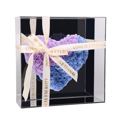 China Real nature Rose Spot Florist Flower Gift packaging acrylic transparent heart-shaped gift box magic mirror for sale