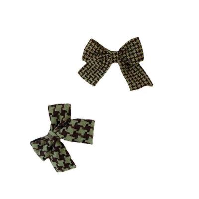 China Wholesale High Quality Black And White Eco-friendly Plaid Bow Hairpin Houndstooth Plaid Hairpin for sale