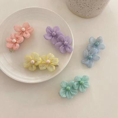 China New Design Fancy Headdress Girl Soft Flower Fabric Pearl Hairpin Eco-friendly Small Bangs Hairpin for sale