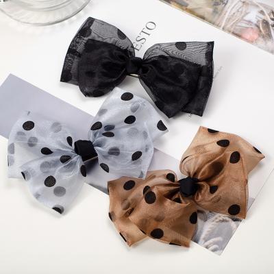 China Eco-friendly Wholesale Simple Fashion Polka Dot Ribbon Bow Clip Hair Accessories Girl Hair Clip for sale