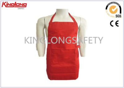 China Promotional Customized Red / White Cooking Bib Aprons With Pockets for sale