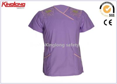 China Purple Embroidery Nursing Unisex Medical Scrub Sets XL / XXL for sale