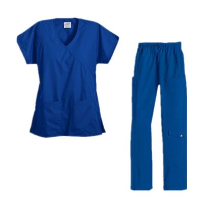 China Hospital Staff Uniform / Nursing Work Uniform Scrubs Royal Blue Top and Pants for sale