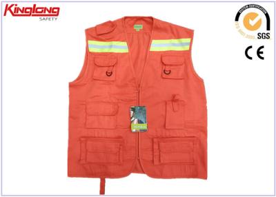 China Poplin 130GSM Reflective Tape / Ribbon Multi Pockets Mens Work Vest for sale