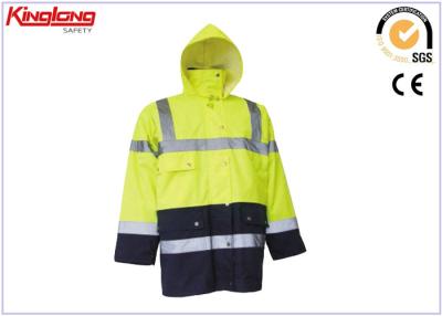 China Yellow And Deep Blue Winter Work Jackets With Reflective Tapes , Chest Pocket for sale